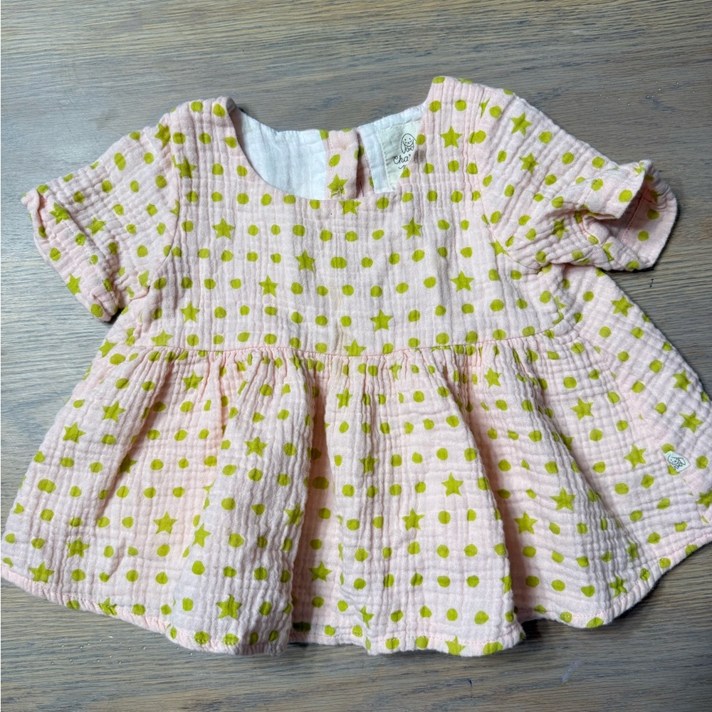Pink and Green Star Patterned Kids Shirt